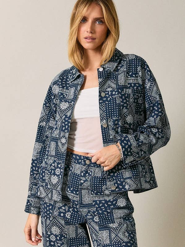 Long Sleeve Paisley Print Button Up Jacket