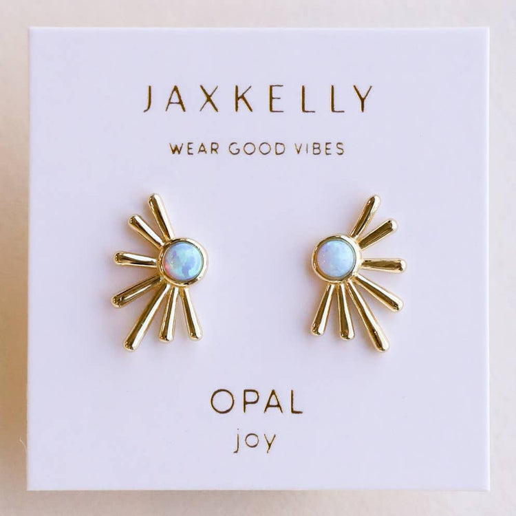 Sun Ray Fire Opal Gold Earrings