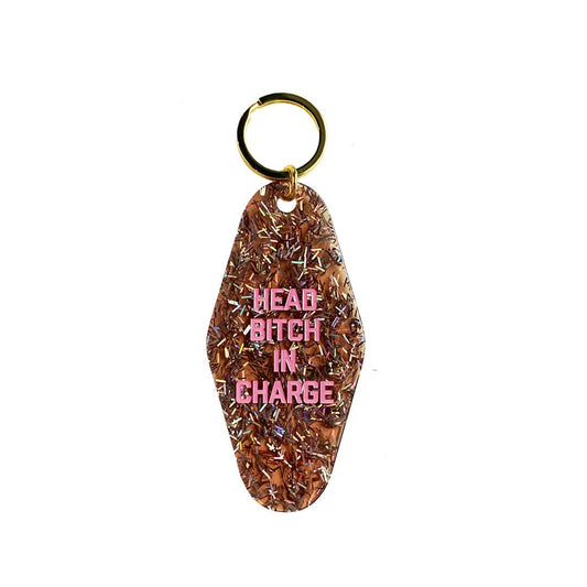 Head B*tch in Charge Confetti Glitter Motel Keychain