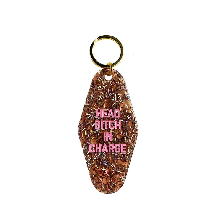 Head B*tch in Charge Confetti Glitter Motel Keychain