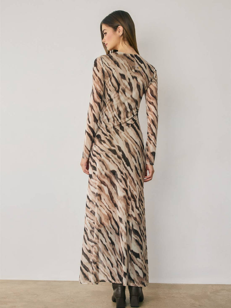 Animal Mesh Plunging Maxi Dress