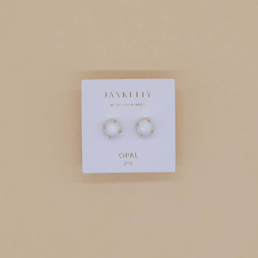 JaxKelly Round Gemstone Earrings in White Opal