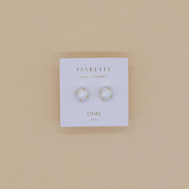 JaxKelly Round Gemstone Earrings in White Opal