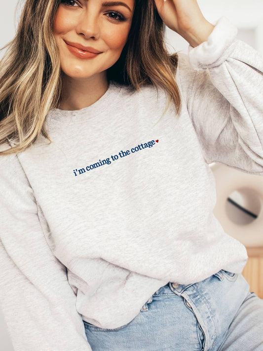 I'm Coming to the Cottage Embroidered Pullover in Ash Grey