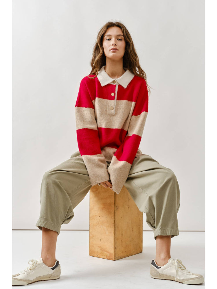Striped Polo Neck Sweater