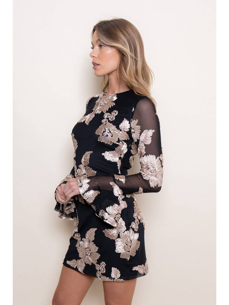 Bell Sleeve Soutache Mini Dress