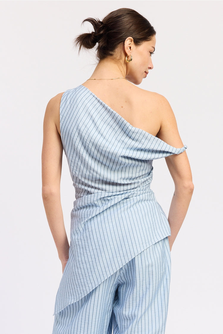 Blue Striped Asymmetrical Tunic Top
