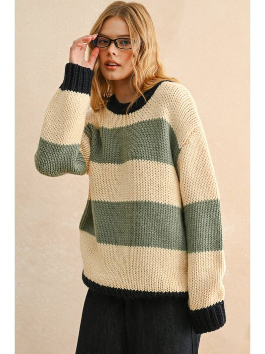 Wide Stripe Pattern Sweater Top