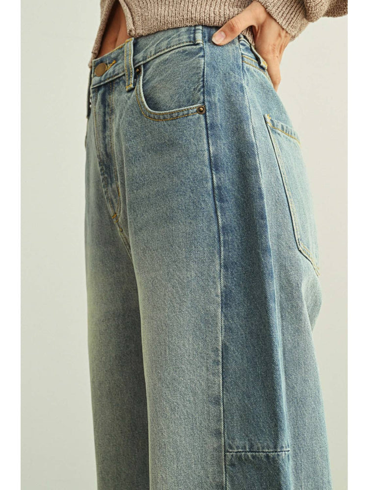 Mixed Media Denim Barrel Jeans