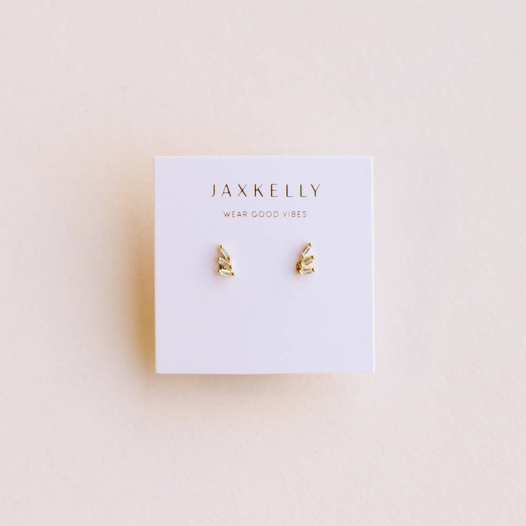 JaxKelly Offset Trio White CZ Gold Stud Earrings