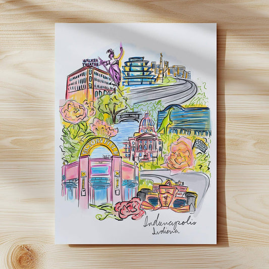 Indianapolis Illustrated Art Print 8x10