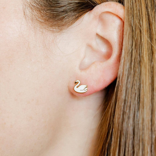 Swan Screwback Stud Earrings