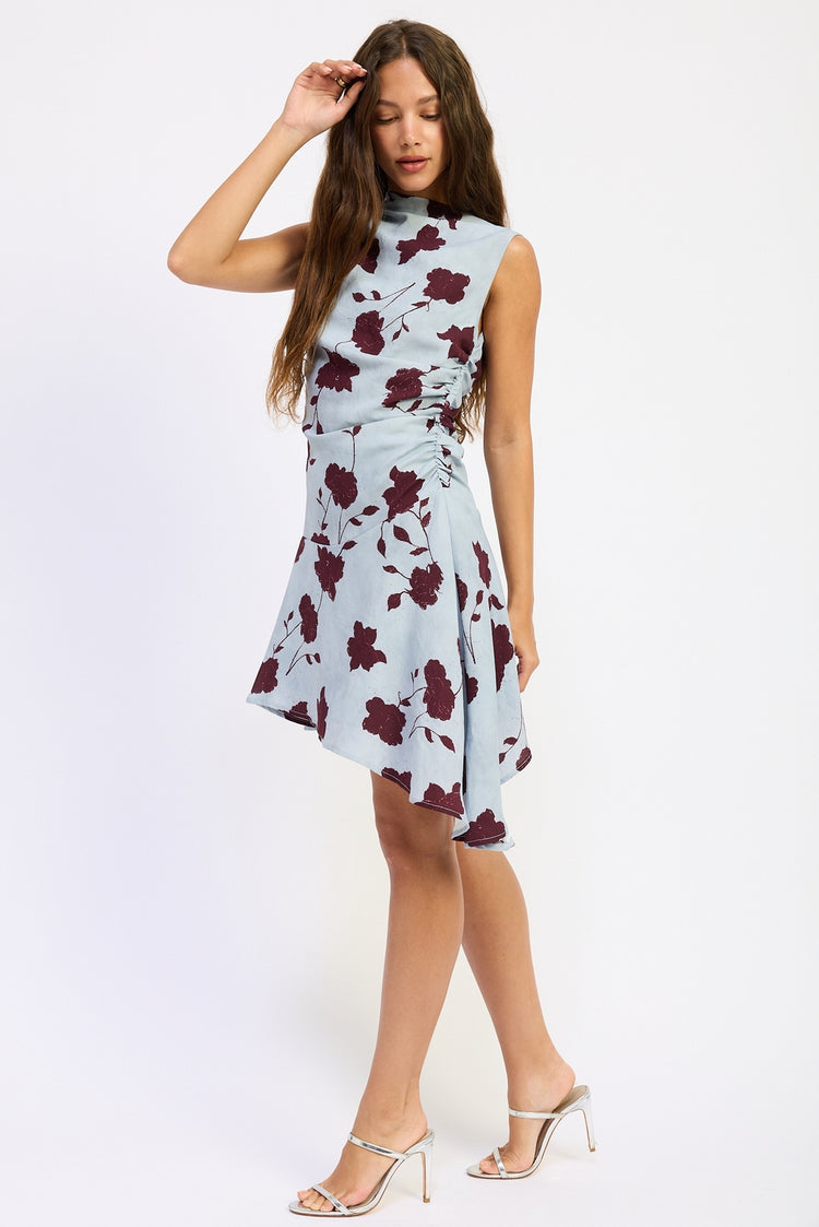 Asymmetrical Shirred Mini Dress