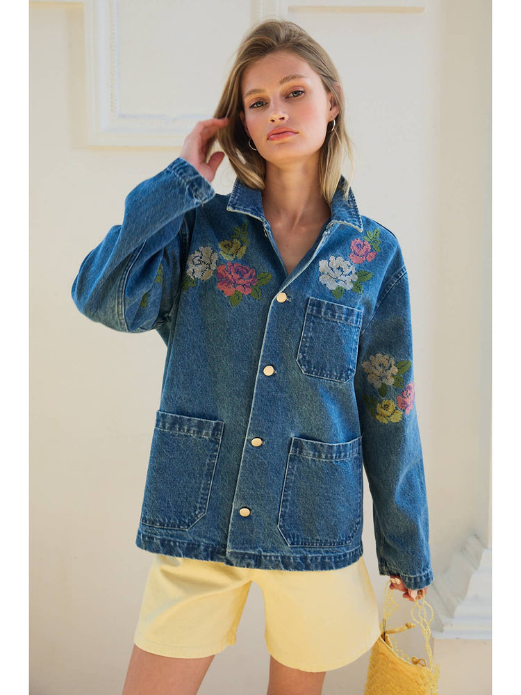 Floral Embroidered Denim Jacket
