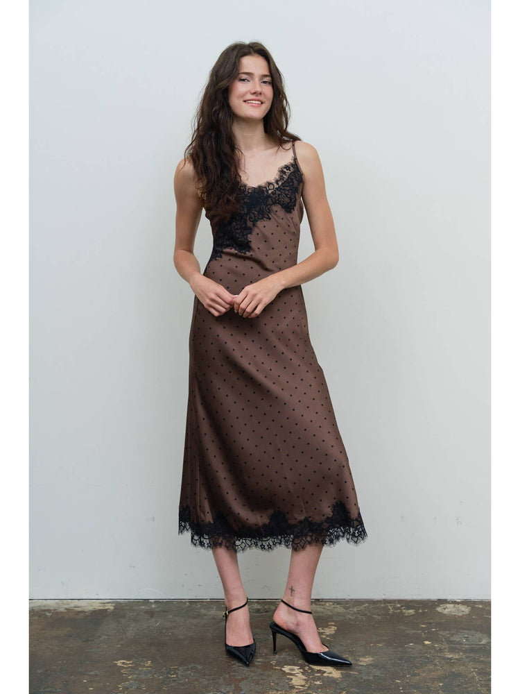 Polka Dot Lace Trim Midi Dress