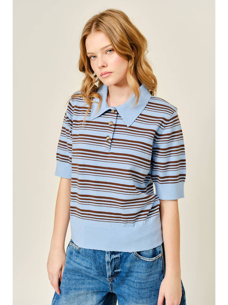 Soft Striped Short Sleeve Sweater Top