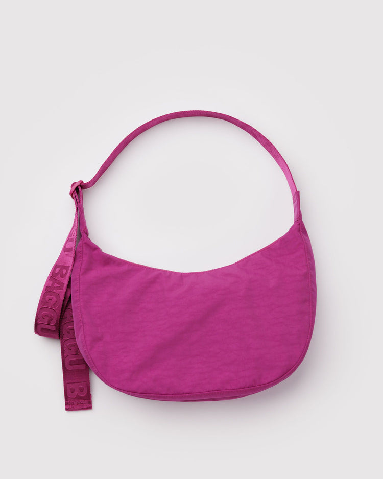 Medium Nylon Crescent Bag in Deep Fuchsia
