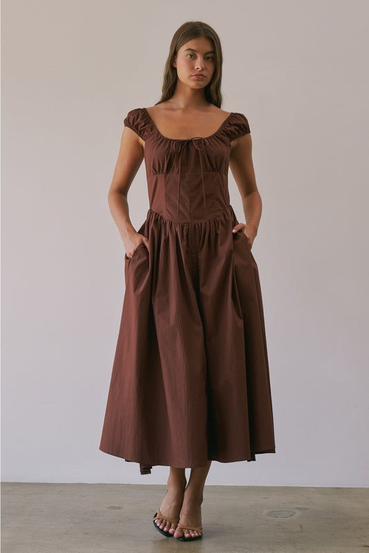 Poplin Tie Front Bow Midi Dress