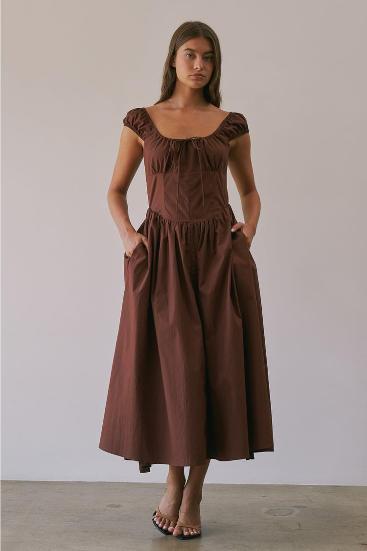 Poplin Tie Front Bow Midi Dress