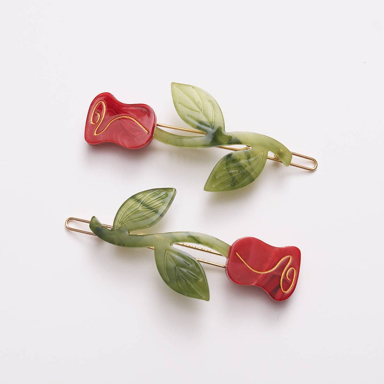 Red Rose Barrette Set