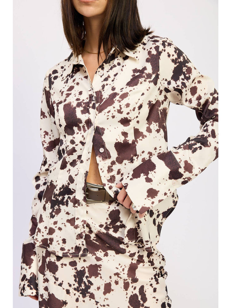 Cow Print Satin Top