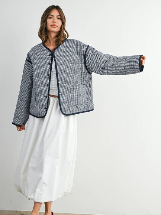 Gingham Quilted Puffer Jacket