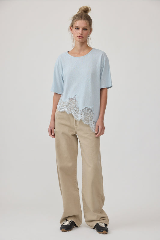 Slub Knit Lace Hem Tee