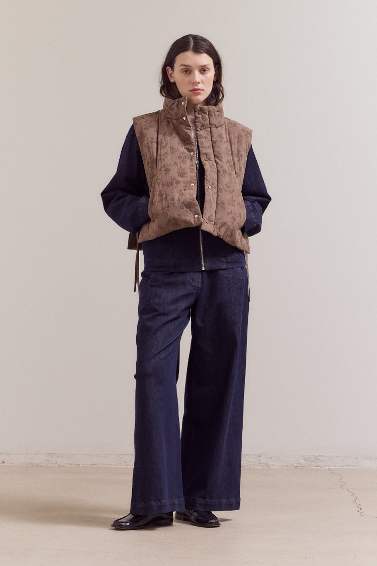 Floral Cotton Stand Collar Padded Vest