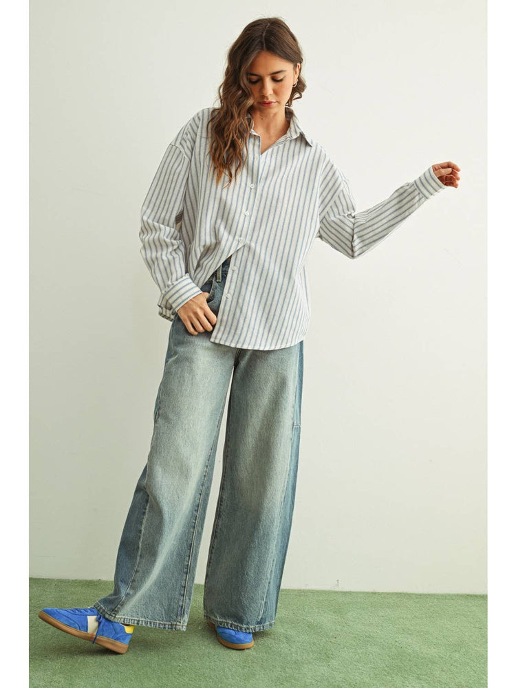 Mixed Media Denim Barrel Jeans