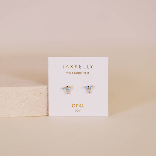 JaxKelly Trio Cluster Gold Earrings - Fire Opal
