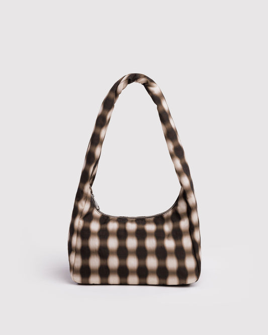 Baggu Small Nylon Meringue Bag Blurred Gingham Brown