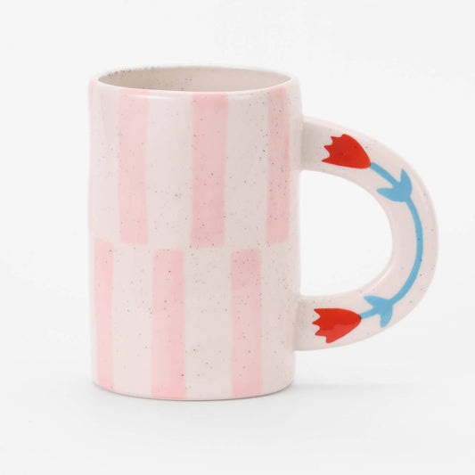 Pink Striped Handmade Ceramic Coffee Mug