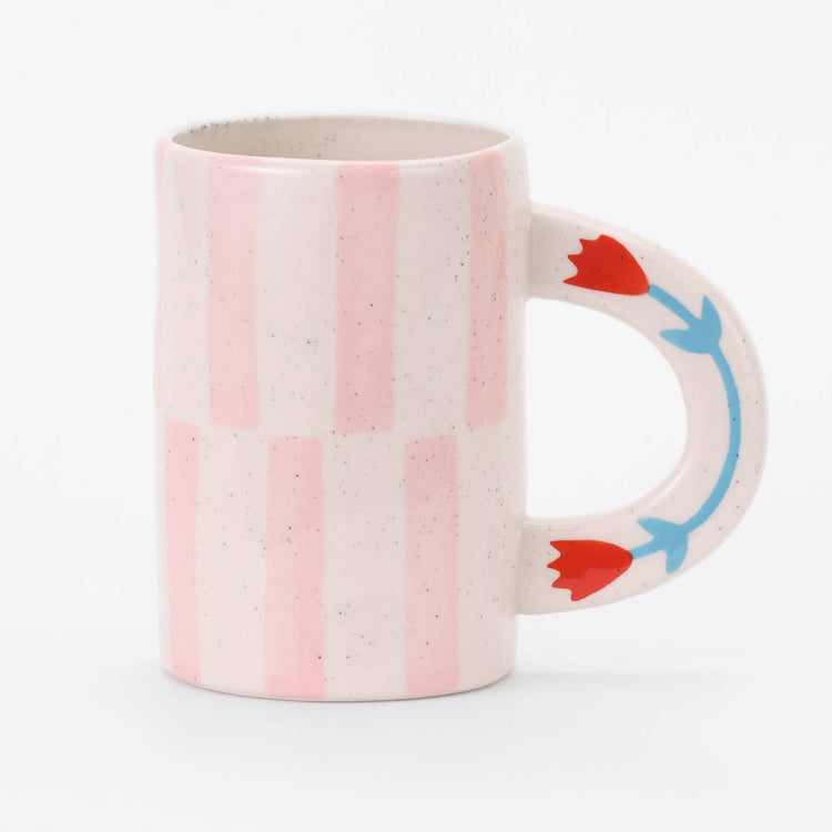 Pink Striped Handmade Ceramic Coffee Mug