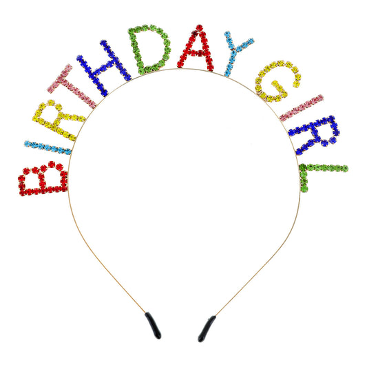 Rhinestone Birthday Girl Text Headband in Multicolor