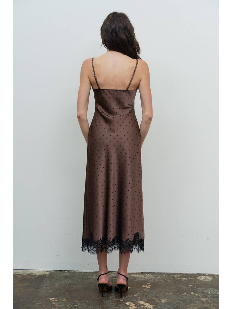 Polka Dot Lace Trim Midi Dress