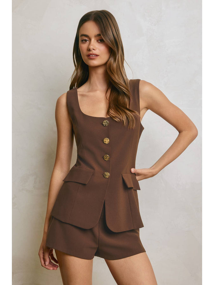 Square Neck Vest Suit Romper