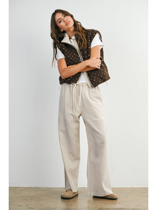 Brown Floral Fleece Sleeveless Vest