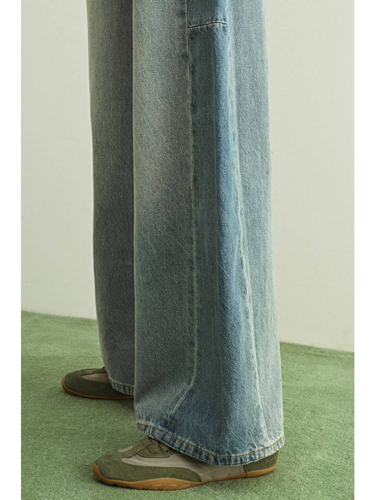 Mixed Media Denim Barrel Jeans