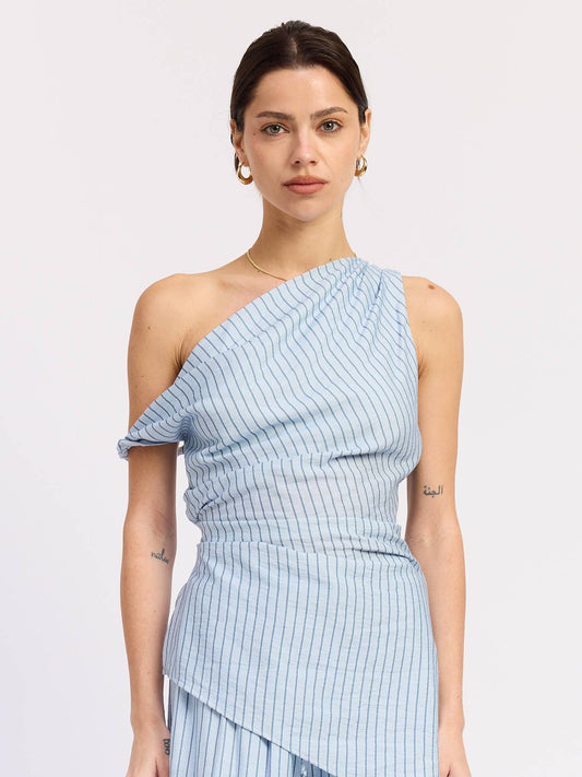 Blue Striped Asymmetrical Tunic Top