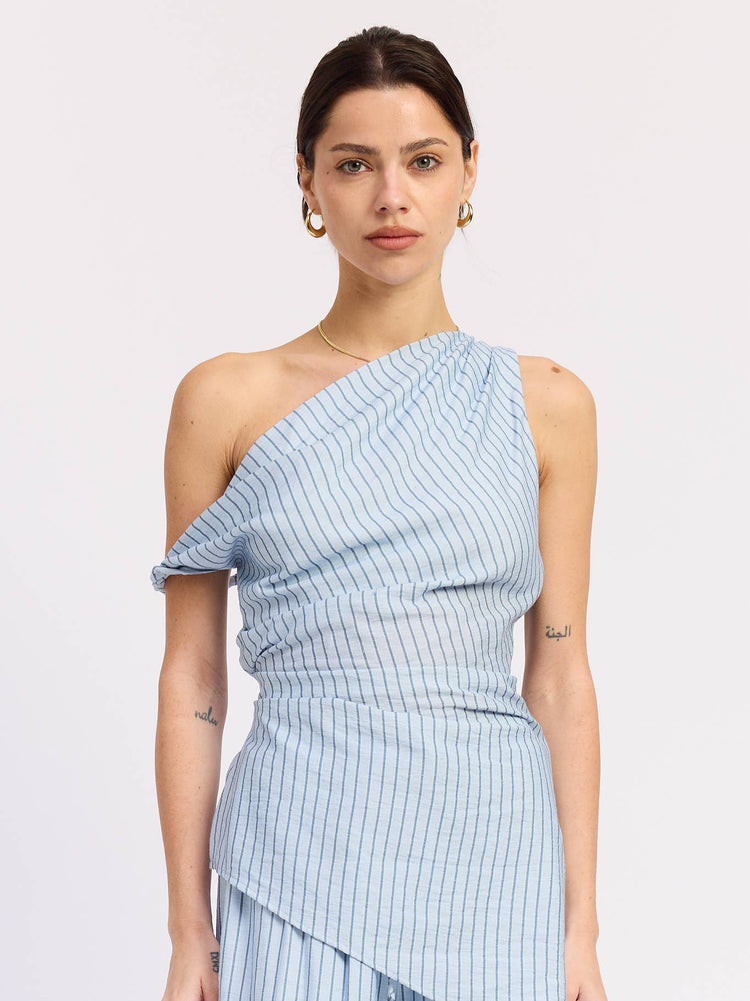 Blue Striped Asymmetrical Tunic Top