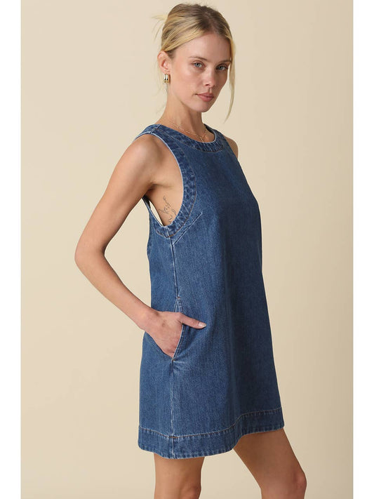 Livia Open Back Denim Shift Dress