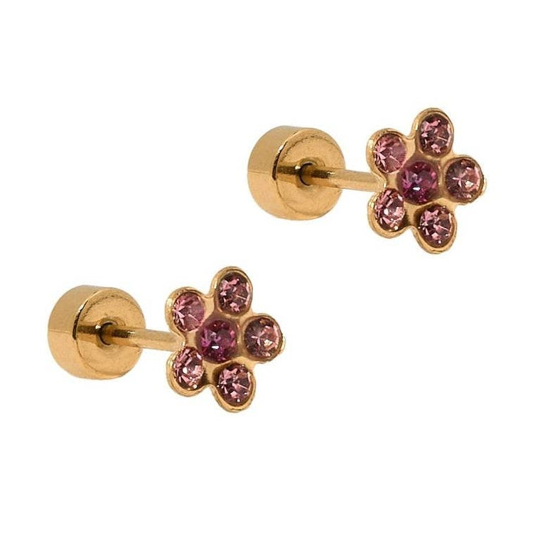 Lyla Pink Flower Screwback Stud Earrings