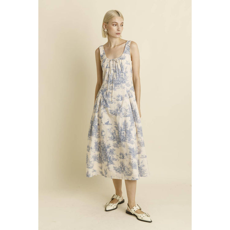 Blue Toile Midi Dress