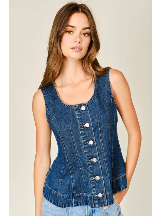 Stretch Princess Line A Line Denim Vest