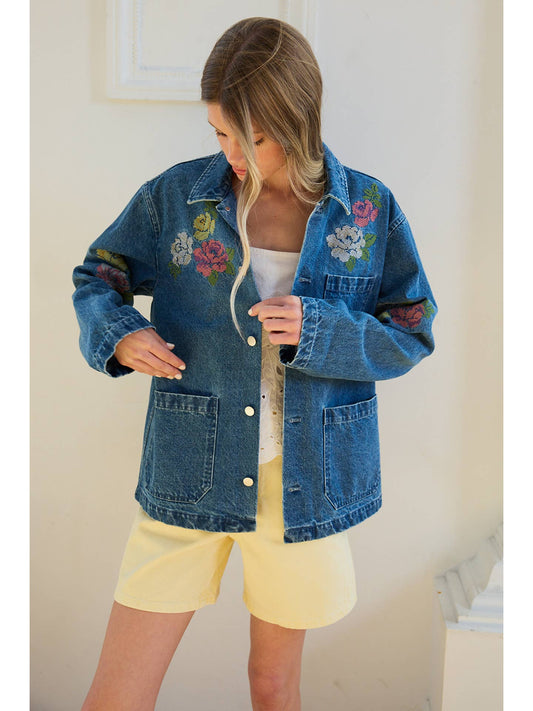 Floral Embroidered Denim Jacket