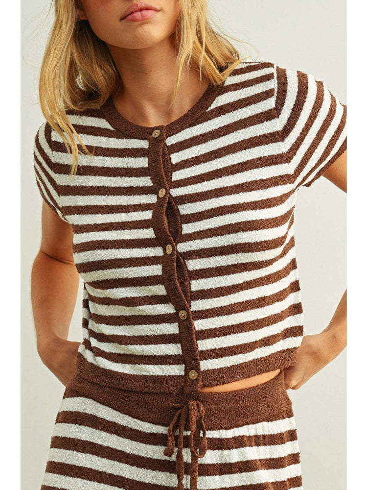 Striped Button Up Short Sleeve Top