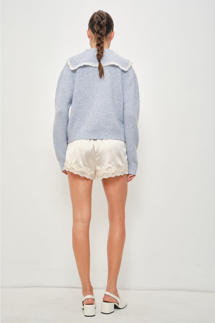 Momo Lace Trim Tie Front Collar Cardigan