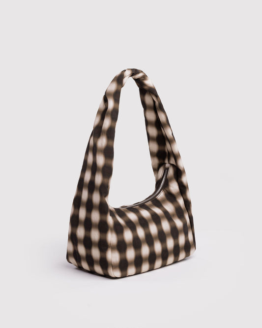 Baggu Small Nylon Meringue Bag Blurred Gingham Brown
