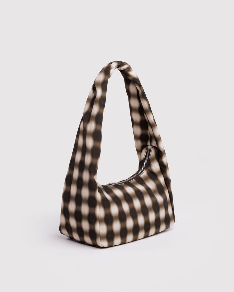 Baggu Small Nylon Meringue Bag Blurred Gingham Brown