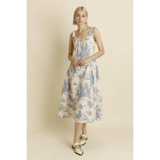 Blue Toile Midi Dress